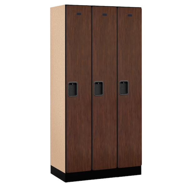Wardrobe Locker, 36" W, 18" D, 76" H, (3) Wide, (3) Openings, Mahogany